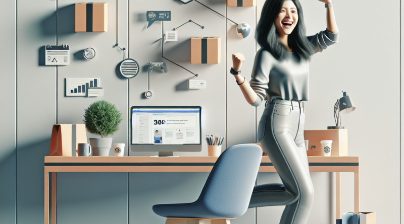 Illustration of Gig worker celebrating success in a Minimalist tech workspace setting, with a creative mood.