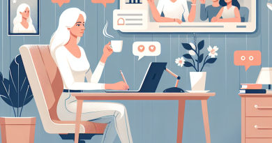 Illustration of Blogger taking notes with coffee in a Home office setting, with a relaxed mood.