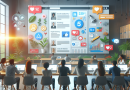 Illustration of Social media feed design mockup in a Content creation studio (lights setting, with a inspired mood.