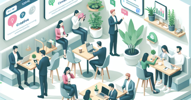 Illustration of Remote team collaboration in a Café / Coffee shop setting, with a creative mood.