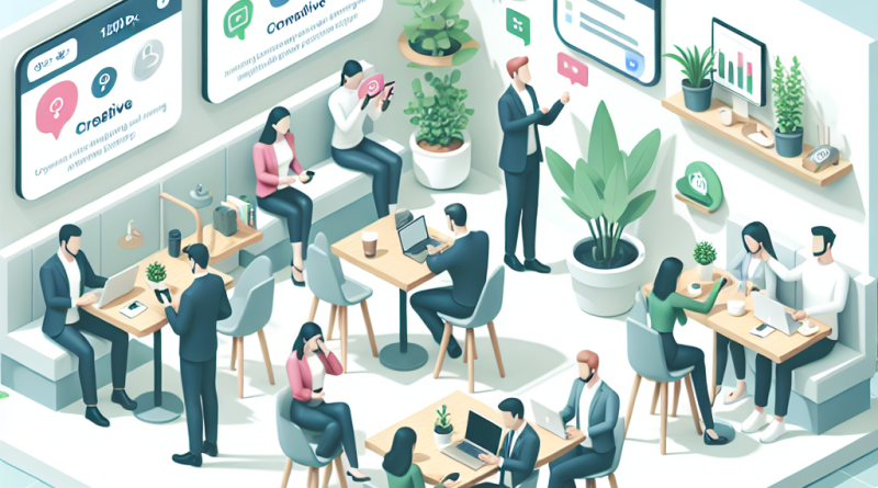 Illustration of Remote team collaboration in a Café / Coffee shop setting, with a creative mood.