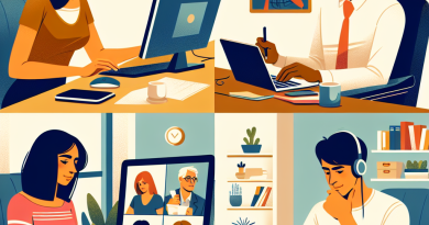 Illustration of Team on video call in a Home office setting, with a focused mood.