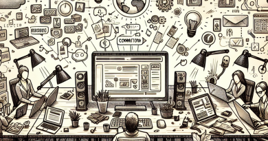 Illustration of Content automation dashboard in a Home office setting, with a creative mood.