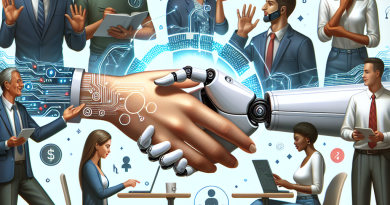 Illustration of Human and AI hand touch in a Co-working space setting, with a inspired mood.