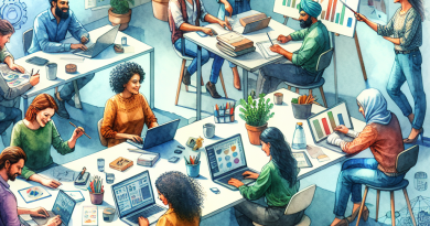 Illustration of freelancer working on laptop in a shared creative hub setting, with a creative mood.