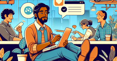 Illustration of freelance writer with notebook in a modern coworking space setting, with a relaxed mood.