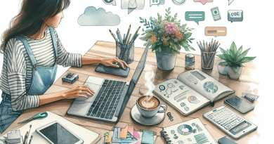 Illustration of startup founder brainstorming in a home office setup setting, with a relaxed mood.