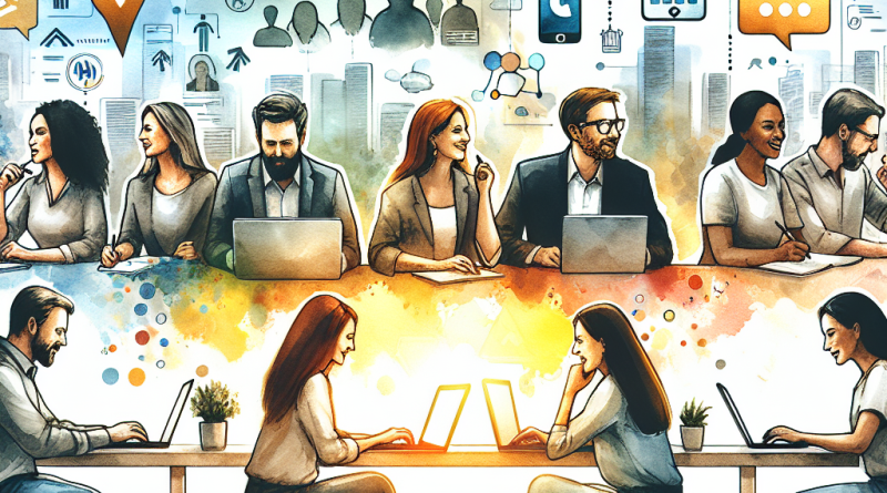 Illustration of team collaborating remotely in a sunlit digital nomad workspace setting, with a inspired mood.