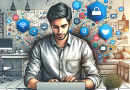 Illustration of freelancer using productivity tools in a home office setup setting, with a relaxed mood.