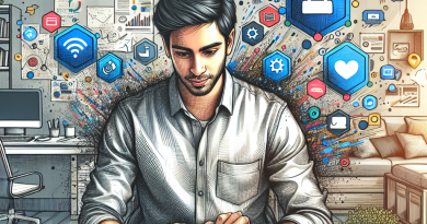 Illustration of freelancer using productivity tools in a home office setup setting, with a relaxed mood.