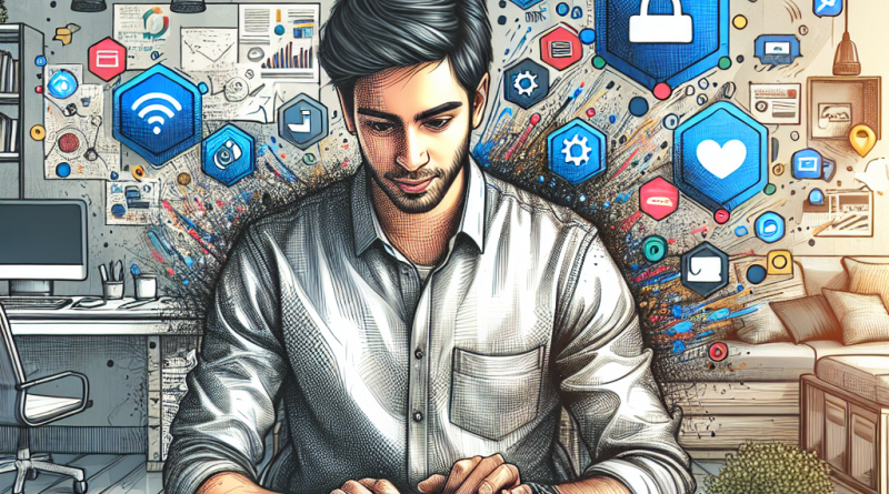 Illustration of freelancer using productivity tools in a home office setup setting, with a relaxed mood.