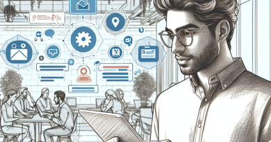 Illustration of young entrepreneur on tablet in a modern coworking space setting, with a focused mood.
