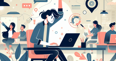 Illustration of freelancer working on laptop in a tech startup office setting, with a determined mood.