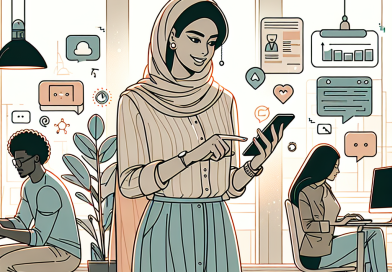 Illustration of person scheduling tasks in a modern coworking space setting, with a relaxed mood.