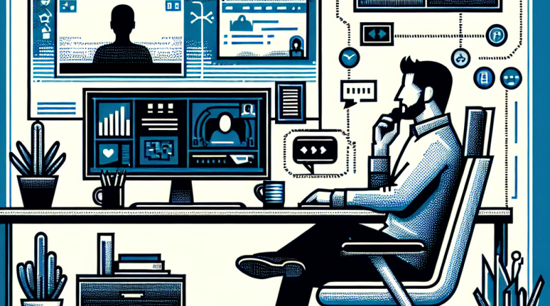Illustration of remote worker on video call in a home office setup setting, with a relaxed mood.