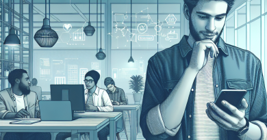 Illustration of gig worker checking phone in a modern coworking space setting, with a focused mood.