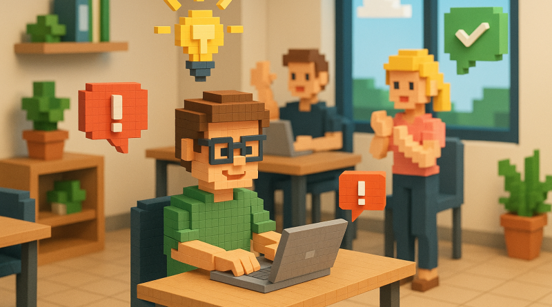 Illustration of freelancer working on laptop in a modern coworking space setting, with a relaxed mood.