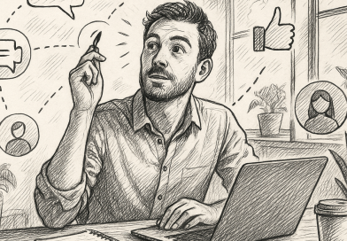 Illustration of startup founder brainstorming in a sunlit digital nomad workspace setting, with a inspired mood.