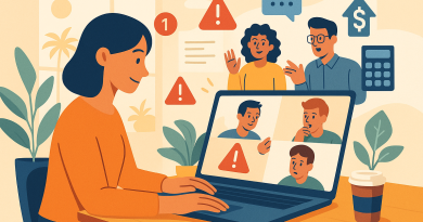 Illustration of team collaborating remotely in a sunlit digital nomad workspace setting, with a creative mood.