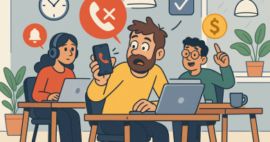 Illustration of team collaborating remotely in a modern coworking space setting, with a determined mood.