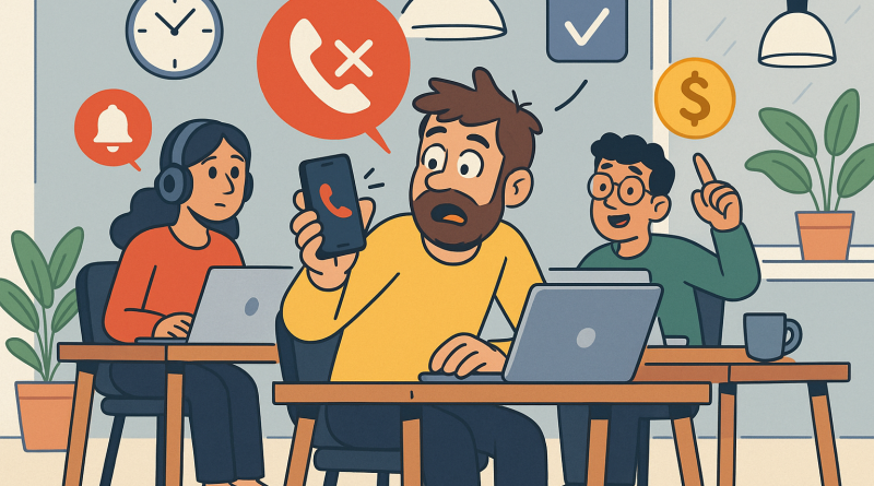 Illustration of team collaborating remotely in a modern coworking space setting, with a determined mood.
